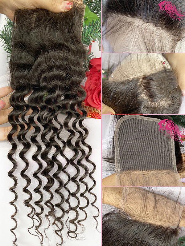 Csqueen Mink hair Deep Wave 5*5 Transparent Lace Closure 100% virgin Hair